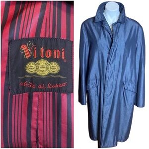 Vintage 1960s Vitoni Unisex trench coat blue sateen rain coat Italy Sz  L
